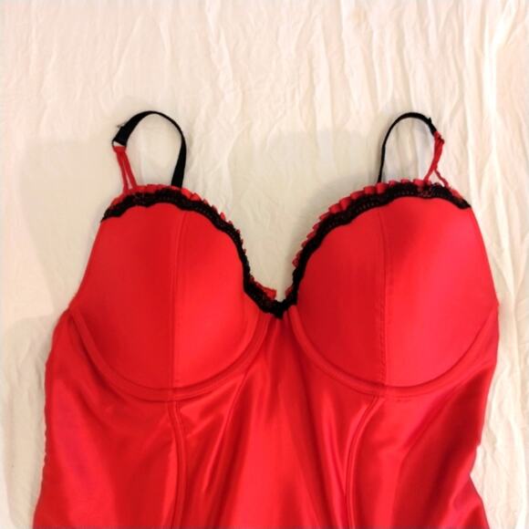 Jezebel Promise Bustier Corset TOP only Red Garters Size Large Coquette Romantic - Picture 5 of 11